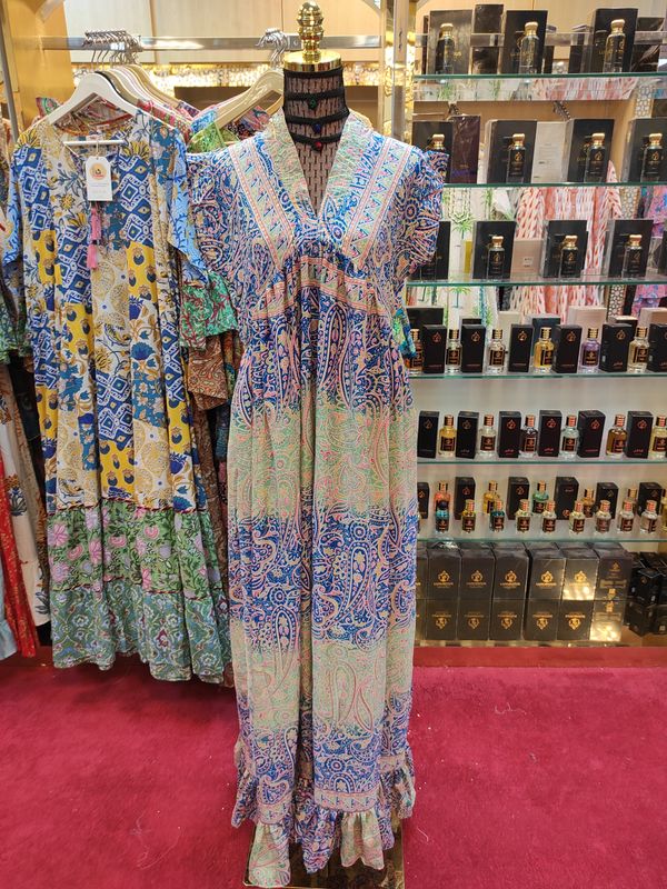 S/M Amani Printed Silk Dress 57&quot; Long Jalabiya