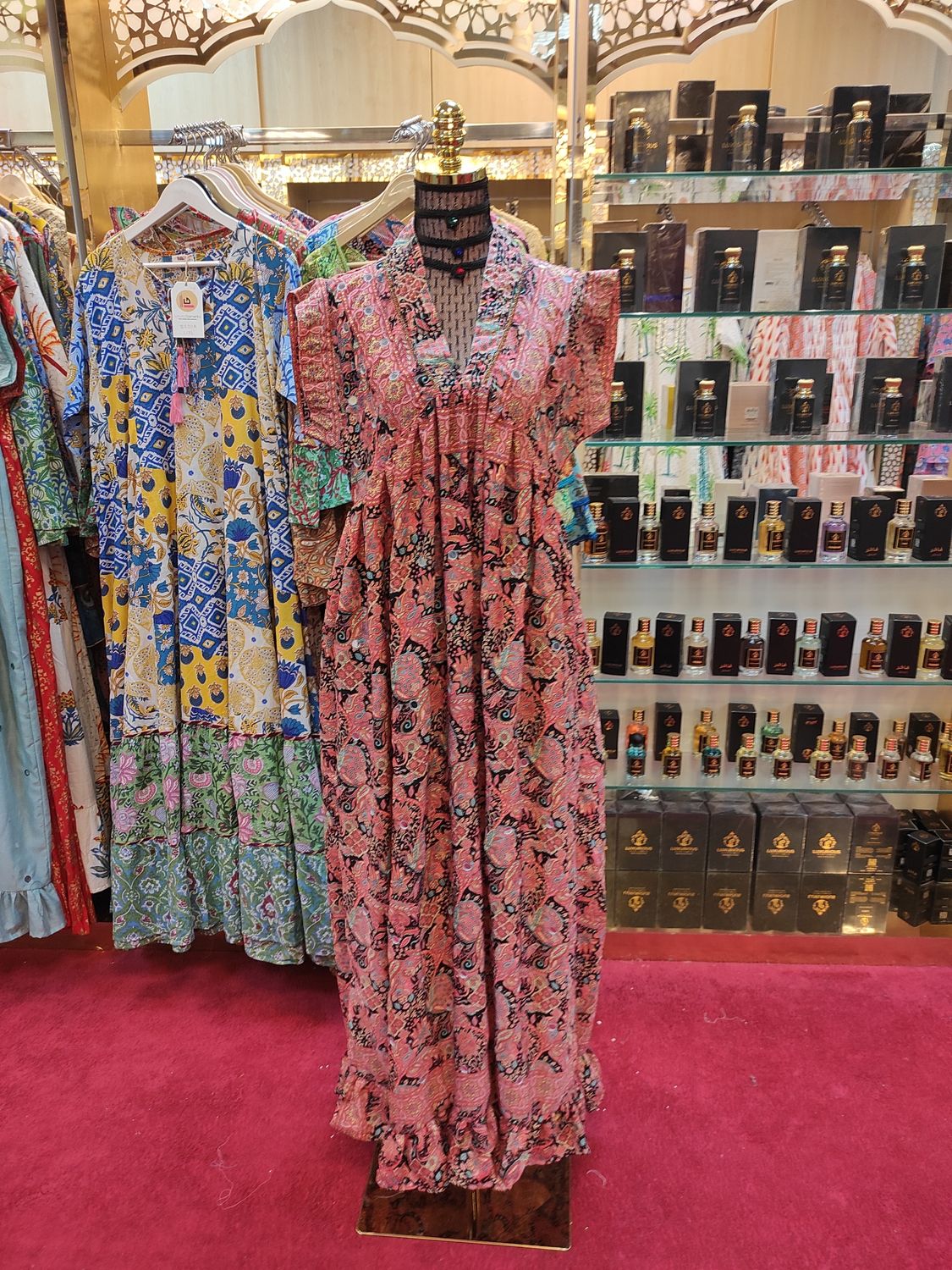 S/M Amani Printed Silk Dress 57&quot; Long Jalabiya