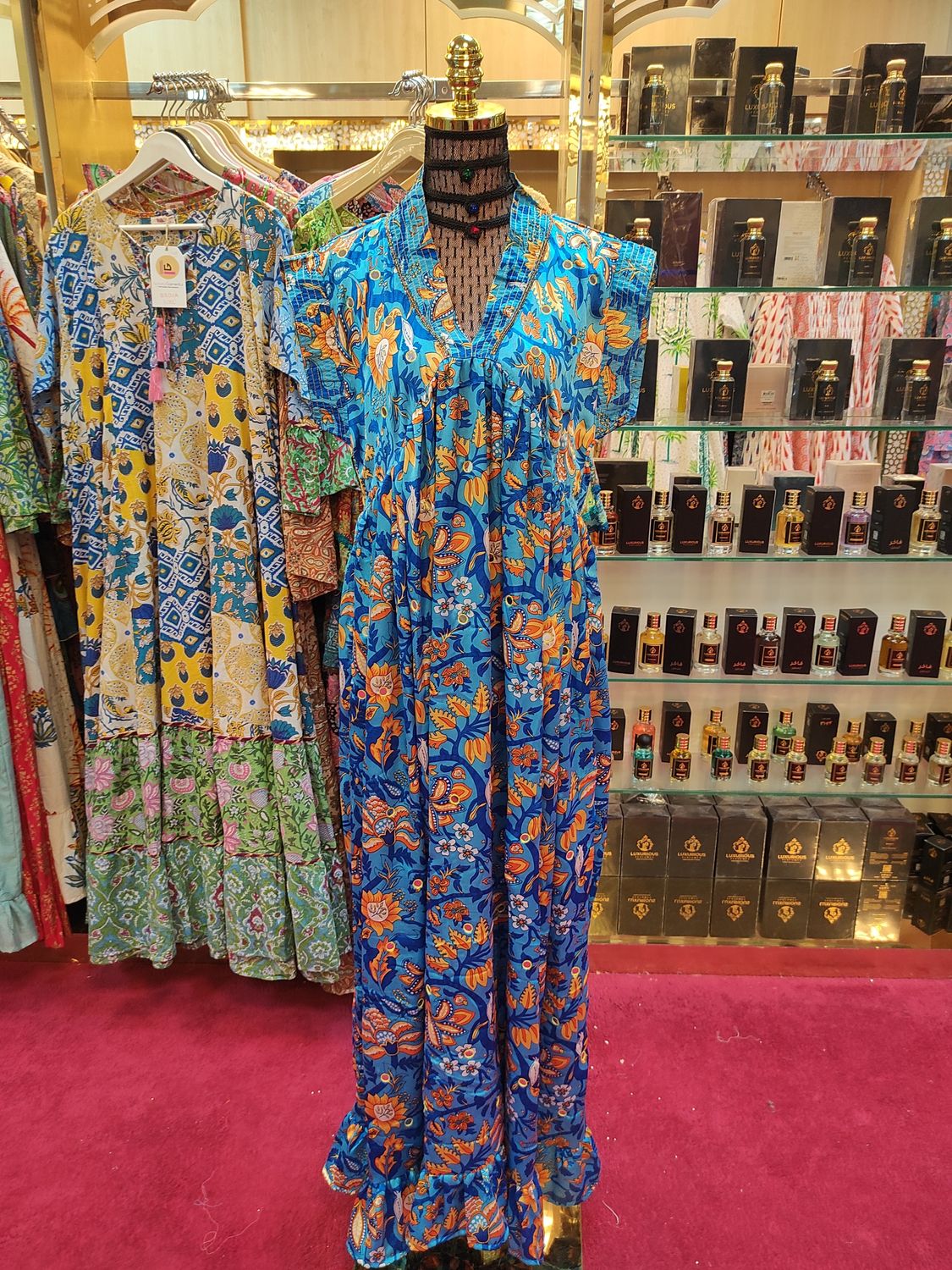 S/M Amani Printed Silk Dress 57&quot; Long Jalabiya