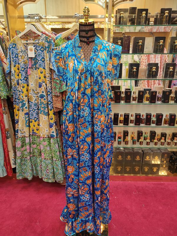 S/M Amani Printed Silk Dress 57&quot; Long Jalabiya