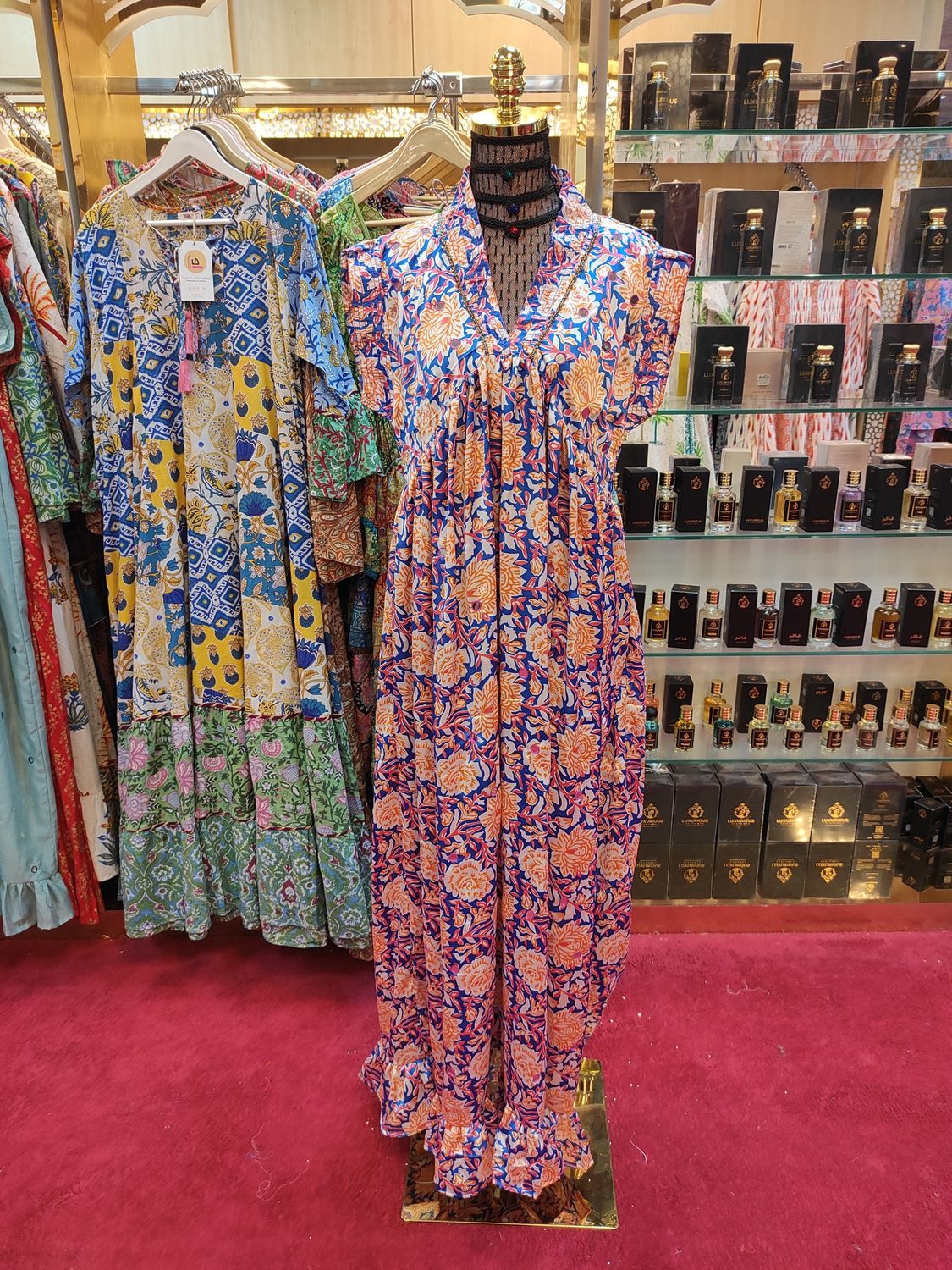 S/M Amani Printed Silk Dress 57&quot; Long Jalabiya