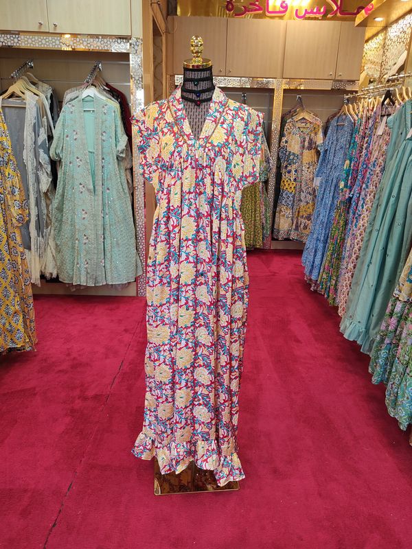 L/XL Amani Printed Silk Dress 57&quot; Long Jalabiya