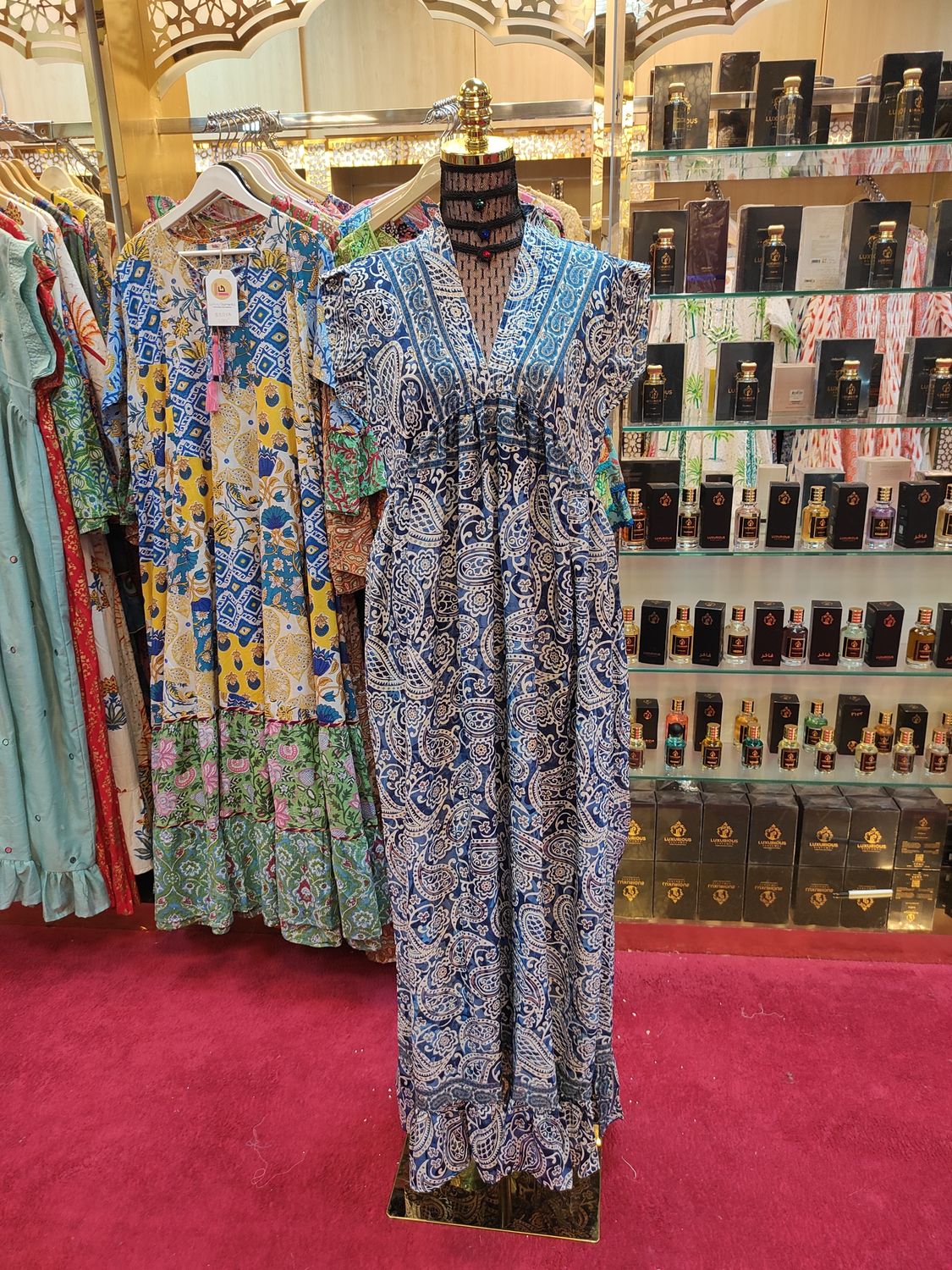 L/XL Amani Printed Silk Dress 57&quot; Long Jalabiya