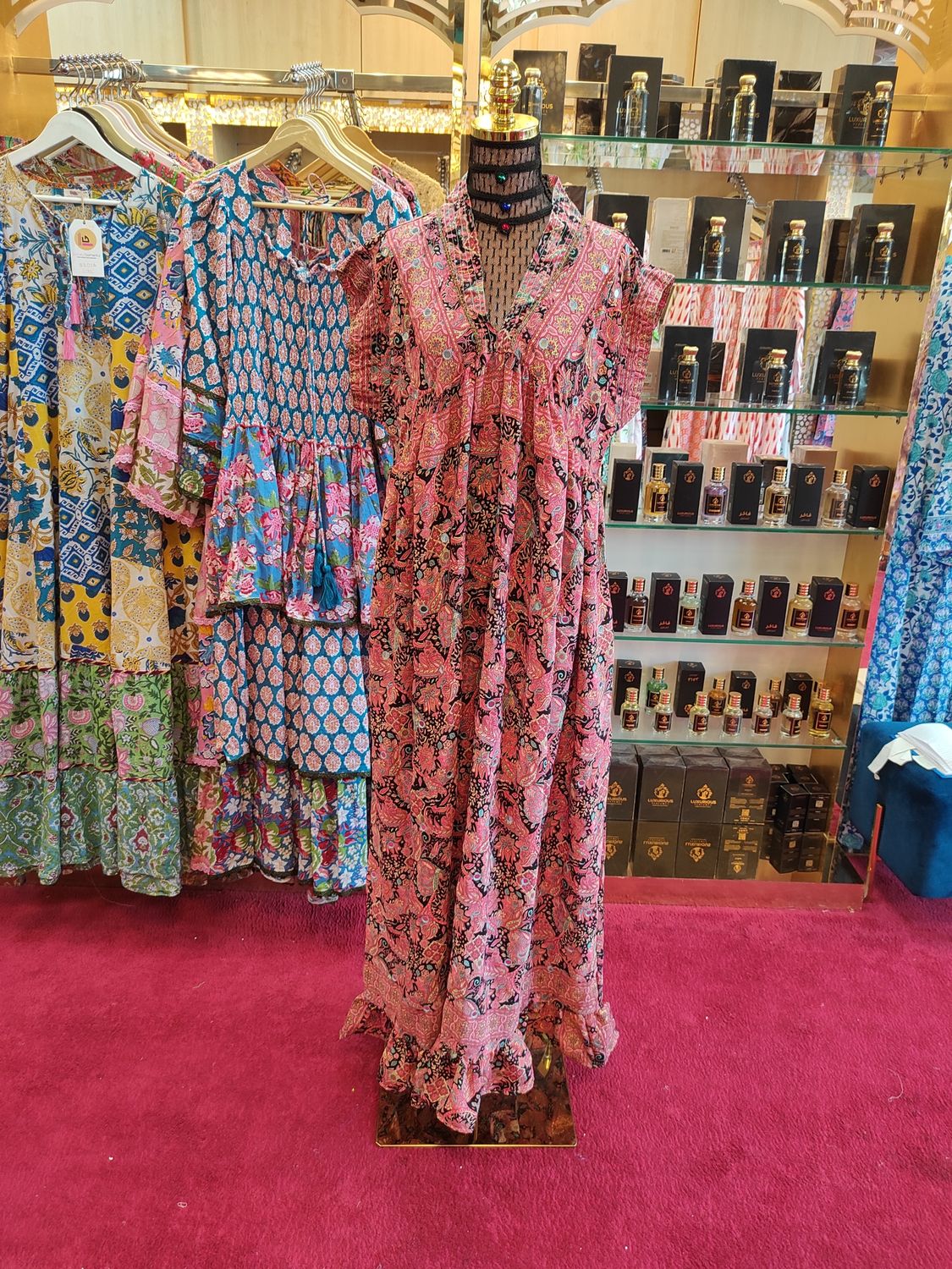 L/XL Amani Printed Silk Dress 57&quot; Long Jalabiya