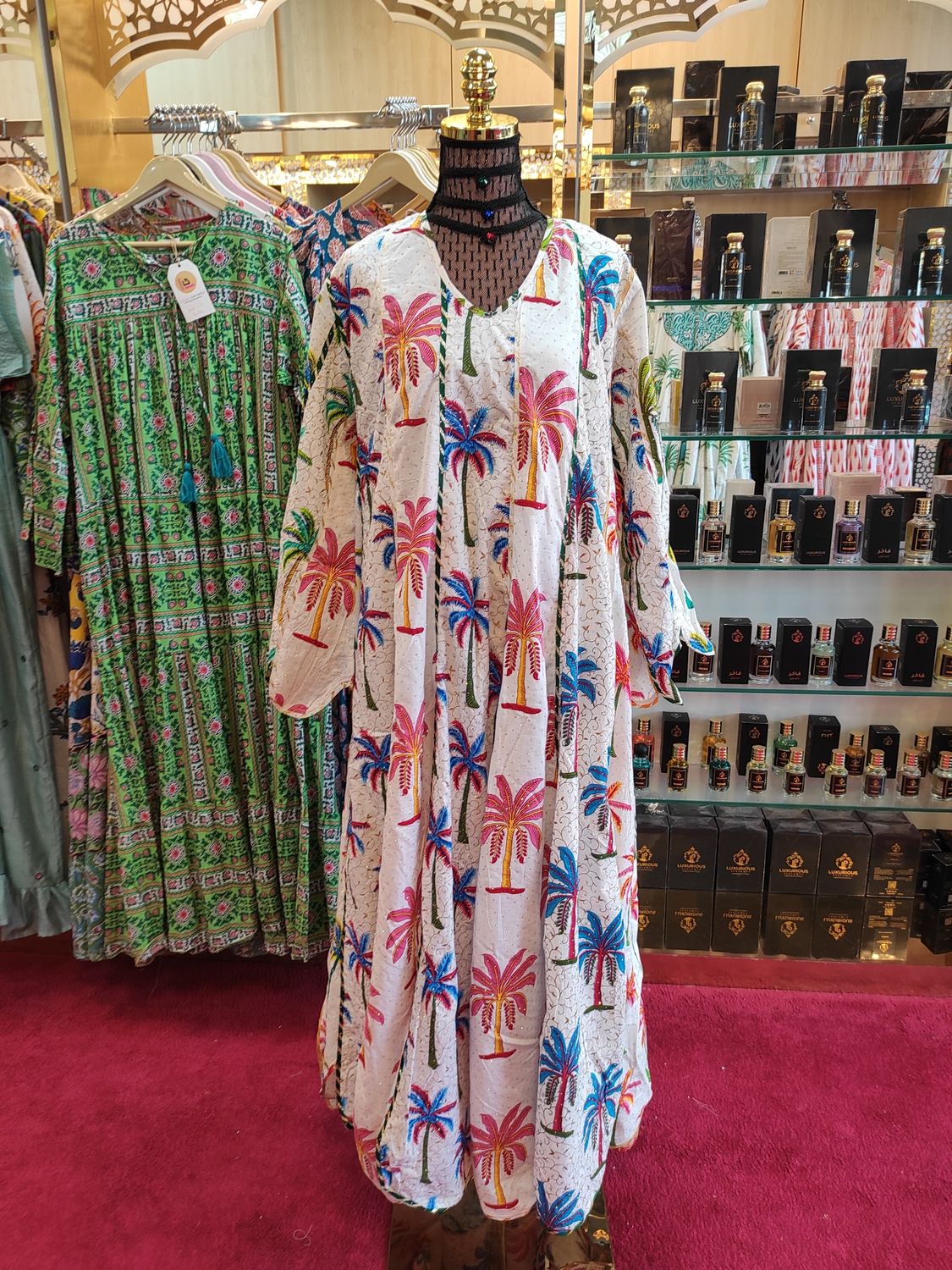 L/XL   Meher Crystal White Cotton Dress 56&quot; Long Jalabiya