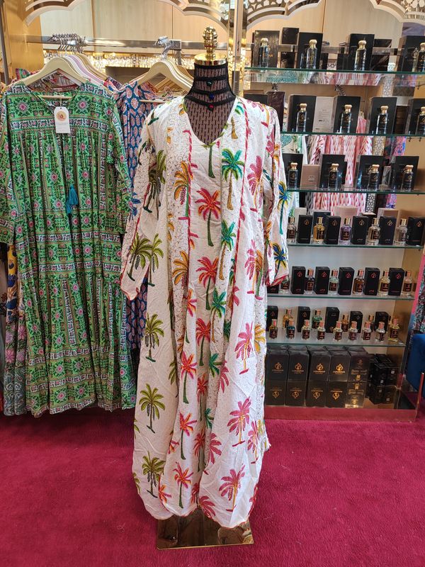L/XL   Meher Crystal White Cotton Dress 56&quot; Long Jalabiya