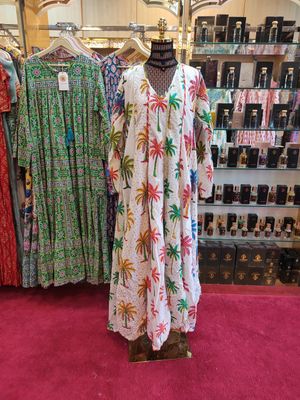 L/XL   Meher Crystal White Cotton Dress 56&quot; Long Jalabiya