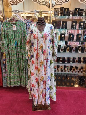 L/XL   Meher Crystal White Cotton Dress 56&quot; Long Jalabiya