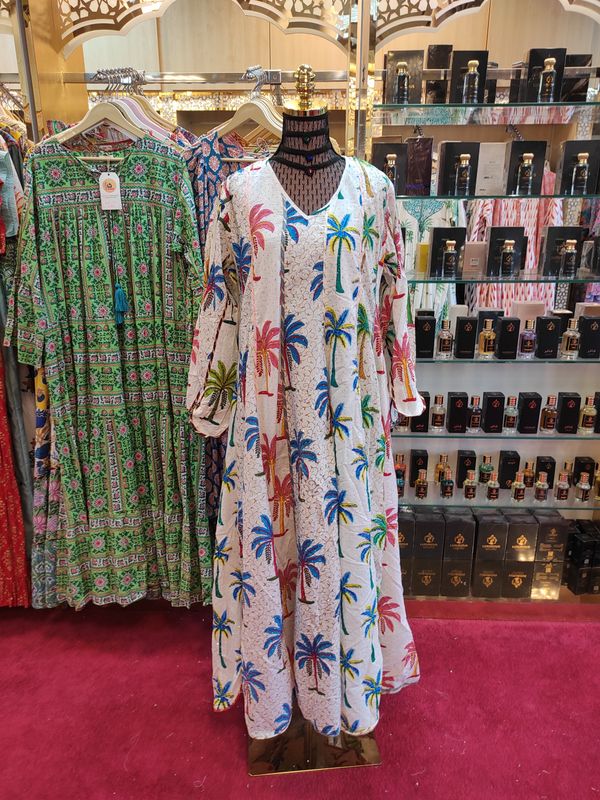 L/XL   Meher Crystal White Cotton Dress 56&quot; Long Jalabiya