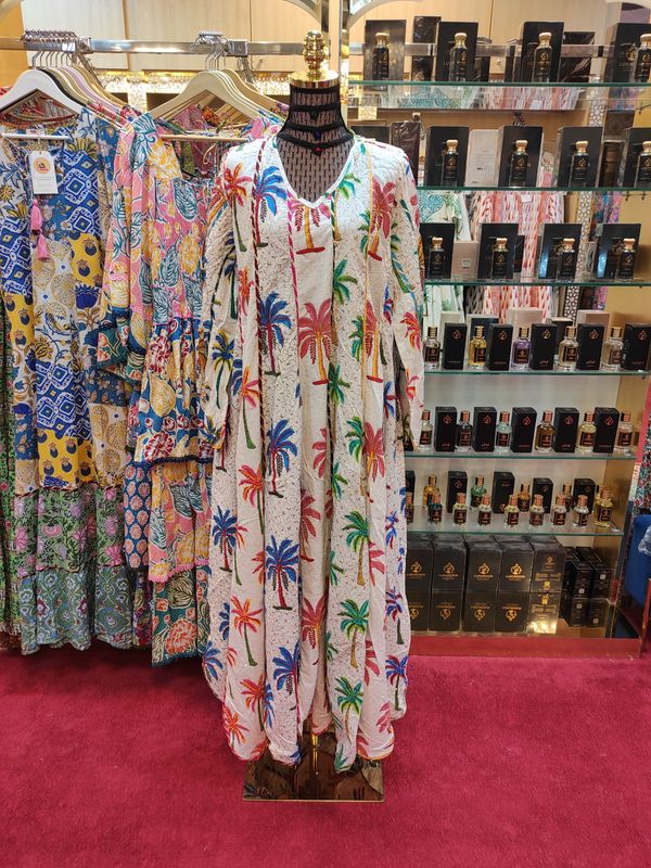 L/XL   Meher Crystal White Cotton Dress 56&quot; Long Jalabiya