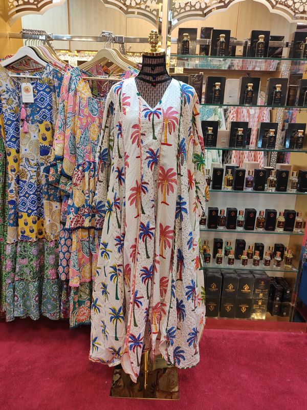 L/XL   Meher Crystal White Cotton Dress 56&quot; Long Jalabiya
