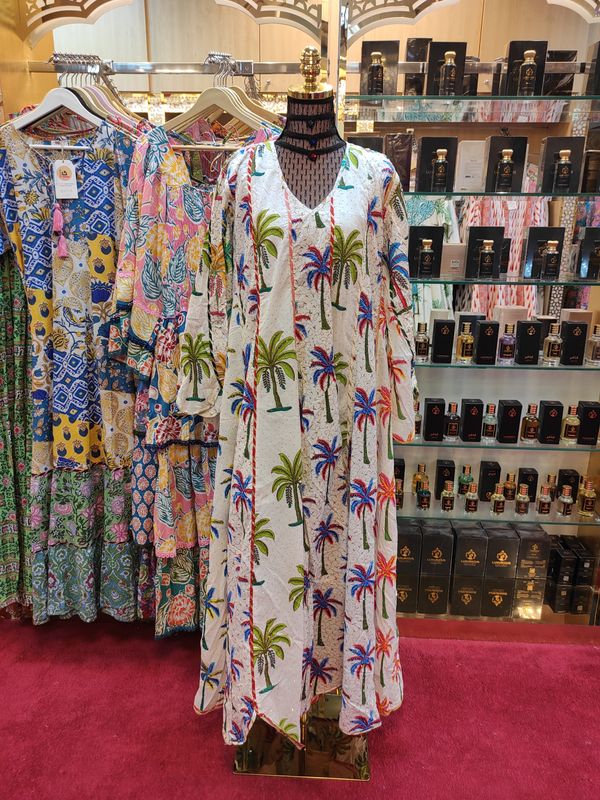 L/XL   Meher Crystal White Cotton Dress 56&quot; Long Jalabiya