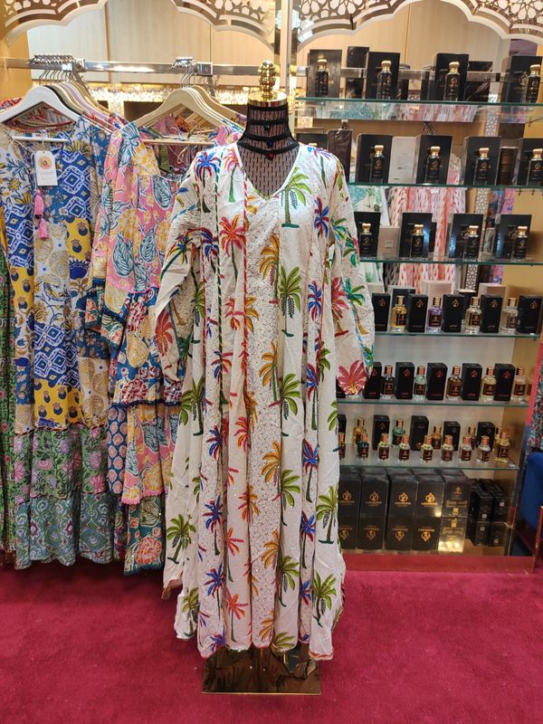 L/XL   Meher Crystal White Cotton Dress 56&quot; Long Jalabiya