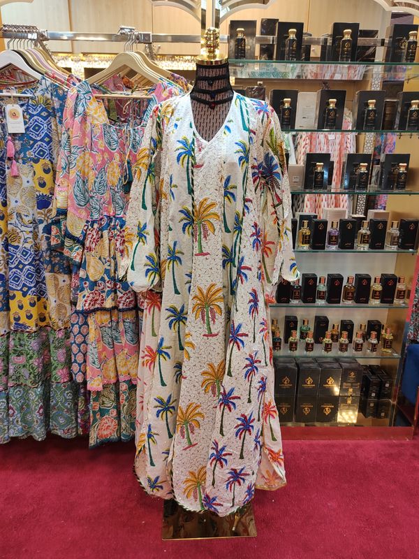 L/XL   Meher Crystal White Cotton Dress 56&quot; Long Jalabiya