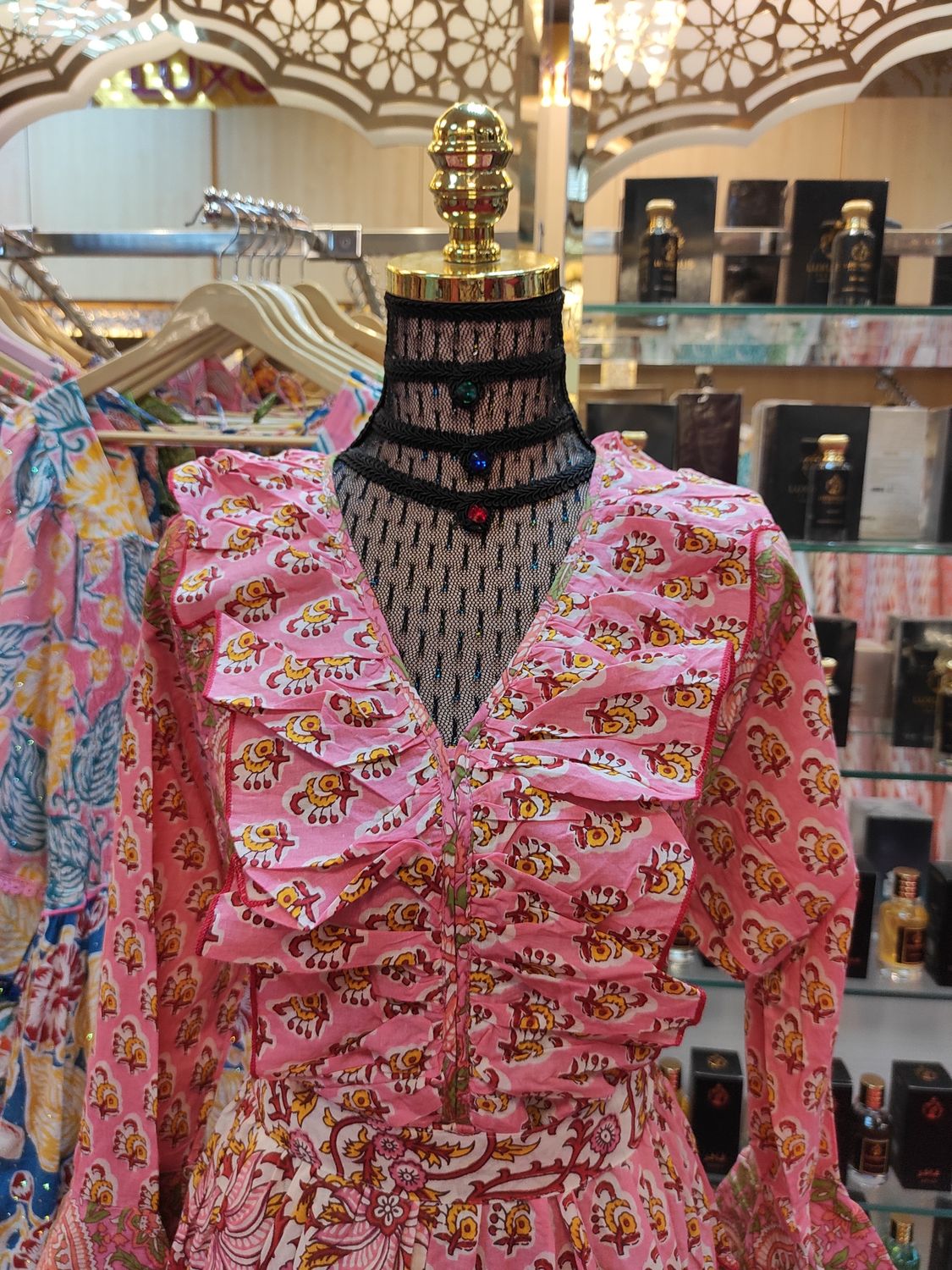 L/XL Sabah Printed Cotton Dress 57&quot; Long Jalabiya