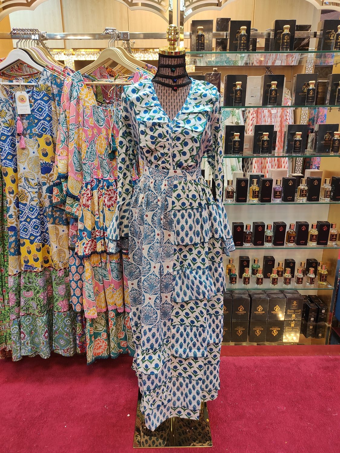 L/XL Sabah Printed Cotton Dress 57&quot; Long Jalabiya