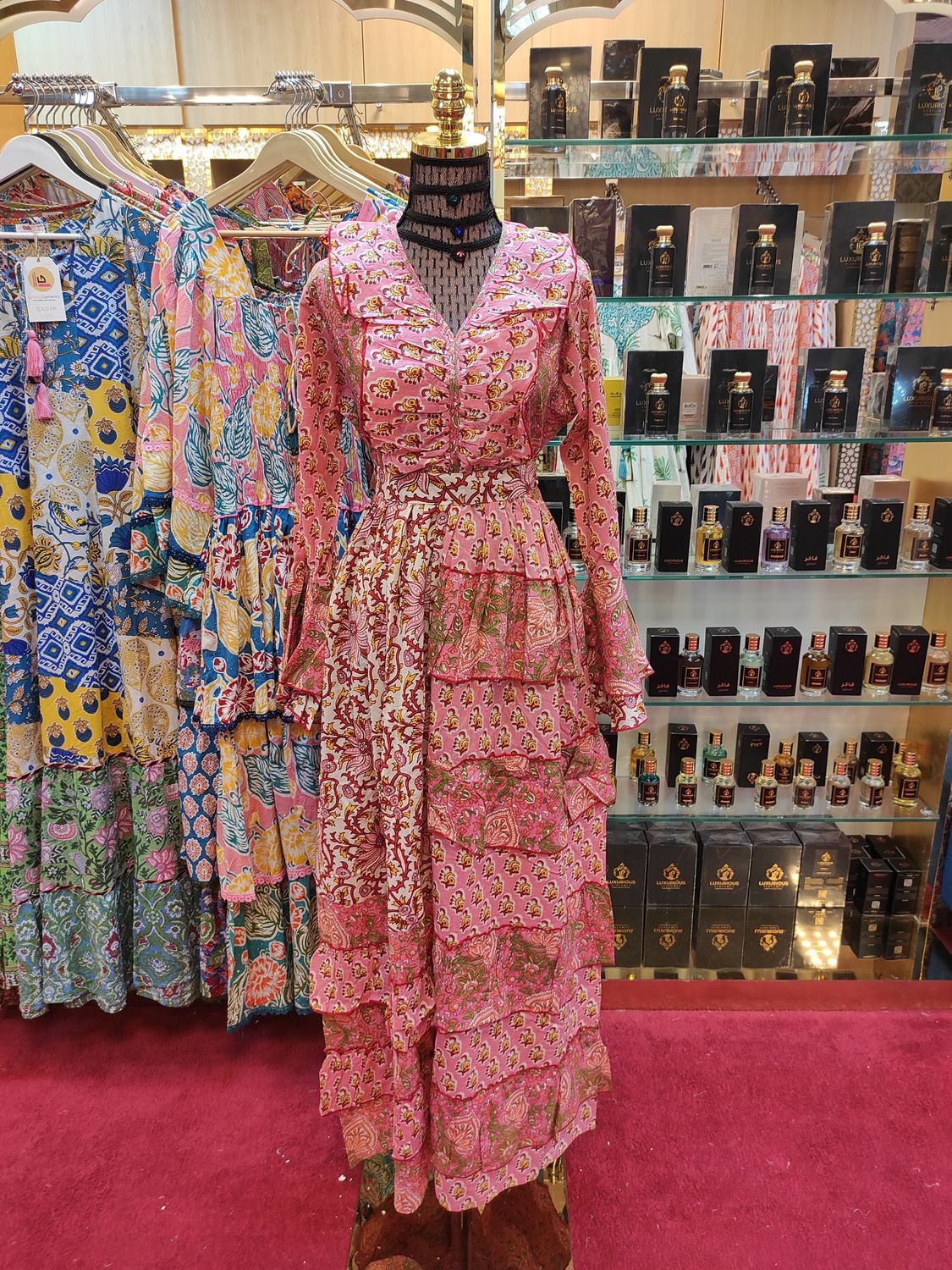 S/M Sabah  Printed Cotton Dress 57&quot; Long Jalabiya