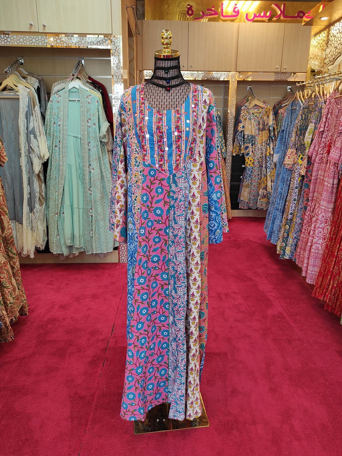 2XL/3XL Malaysia Printed Cotton Dress 57&quot; Long Jalabiya