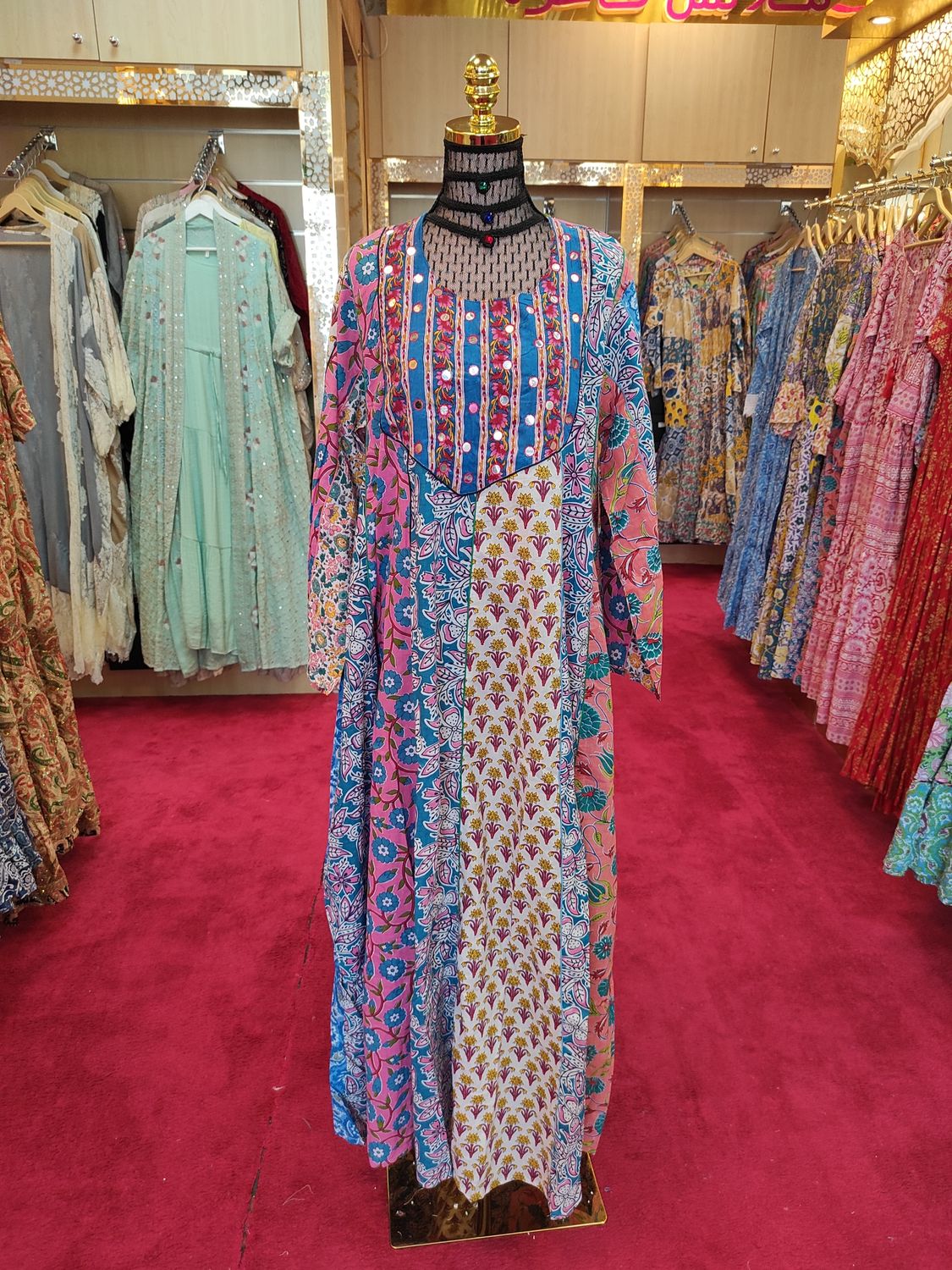L/XL Malaysia Printed Cotton Dress 57&quot; Long Jalabiya