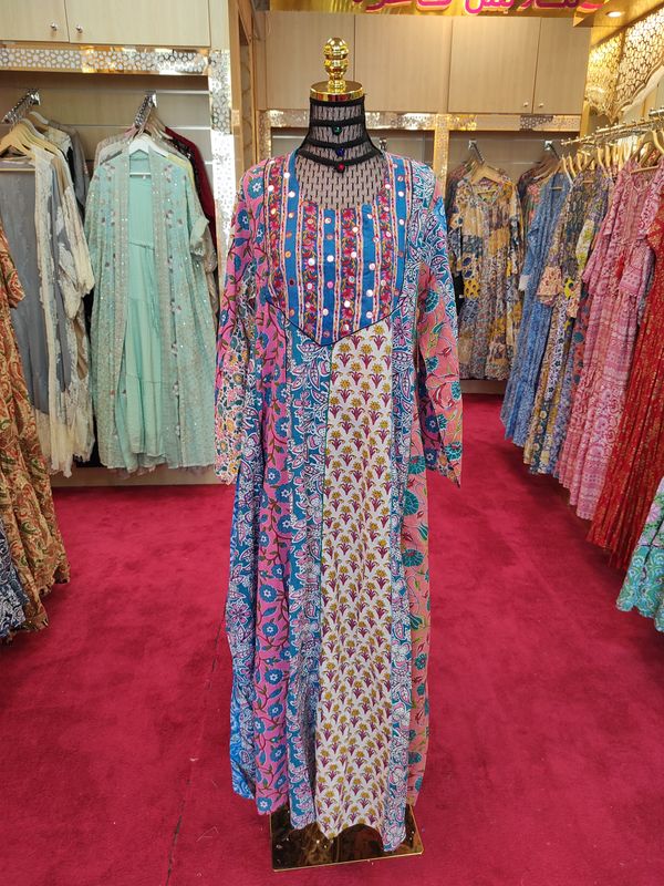 L/XL Malaysia Printed Cotton Dress 57&quot; Long Jalabiya