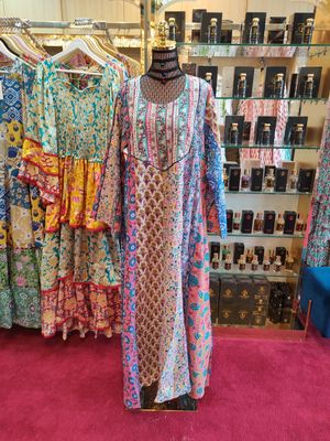 L/XL Malaysia Printed Cotton Dress 57&quot; Long Jalabiya