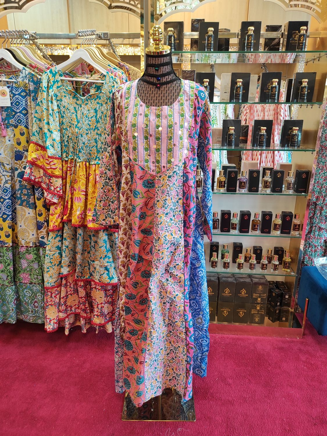 L/XL Malaysia Printed Cotton Dress 57&quot; Long Jalabiya