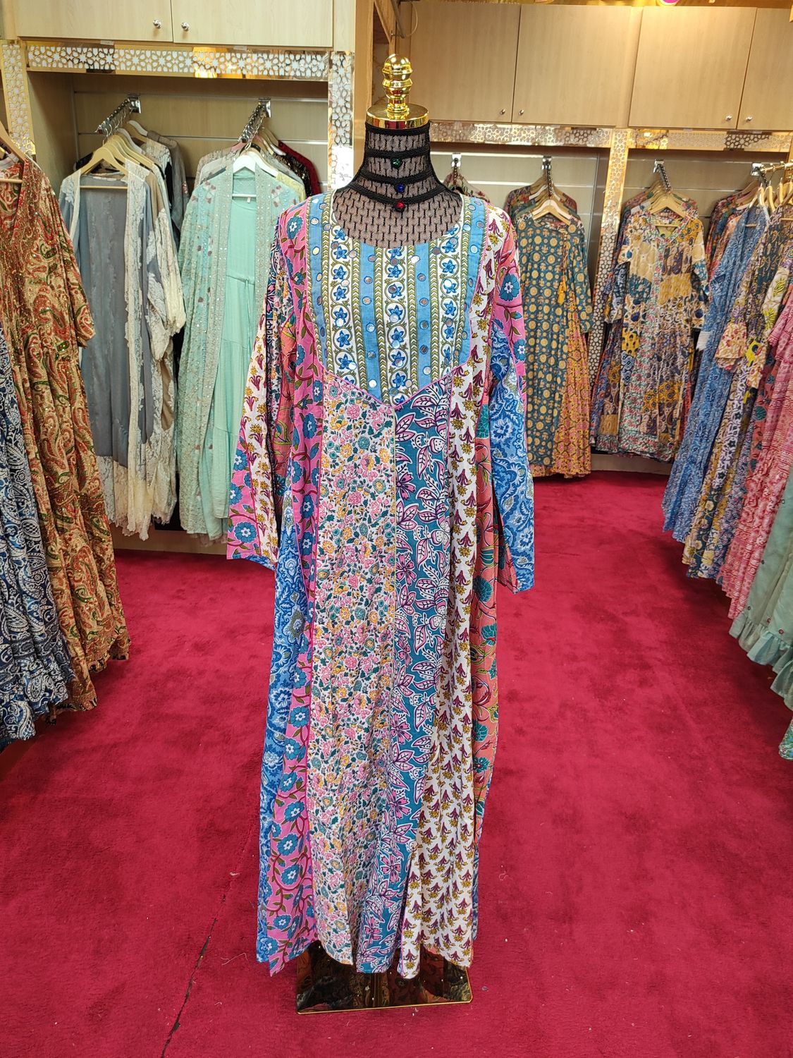L/XL Malaysia Printed Cotton Dress 57&quot; Long Jalabiya