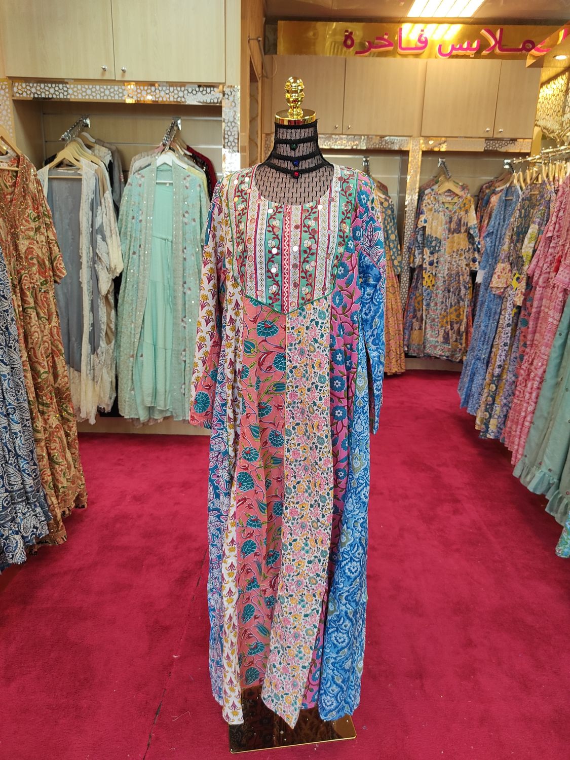 L/XL Malaysia Printed Cotton Dress 57&quot; Long Jalabiya