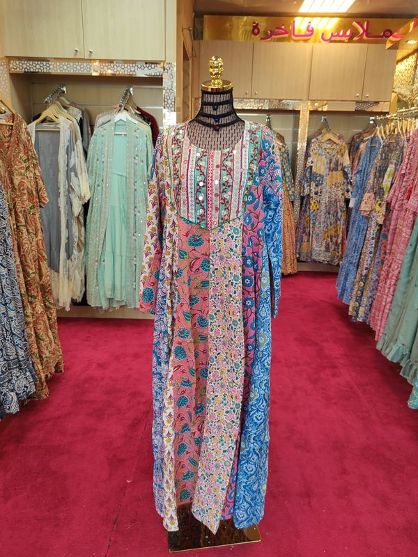 L/XL Malaysia Printed Cotton Dress 57&quot; Long Jalabiya
