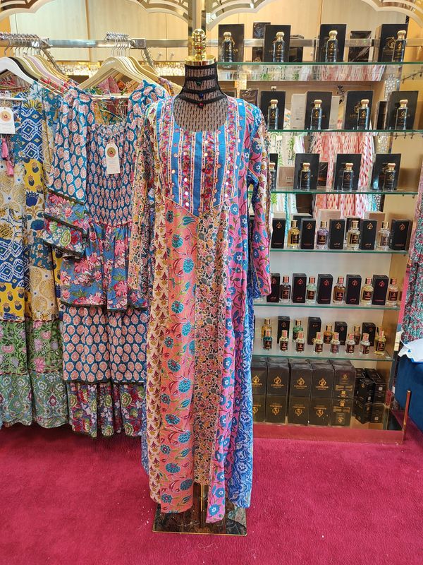 L/XL Malaysia Printed Cotton Dress 57&quot; Long Jalabiya
