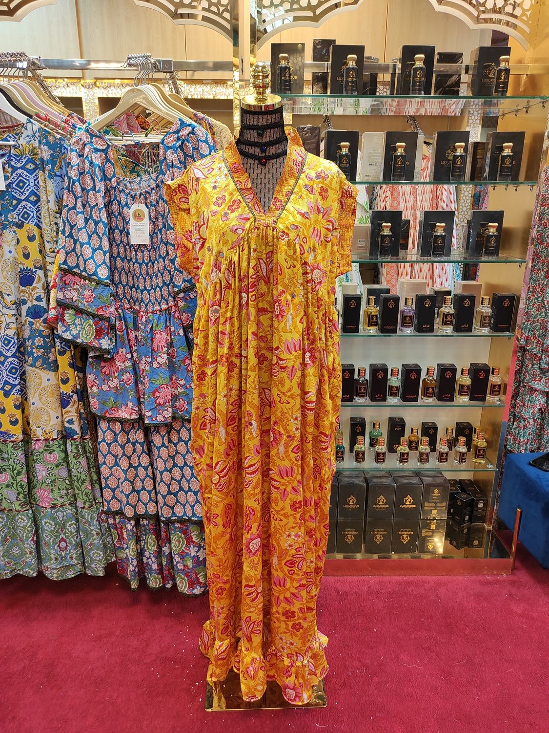 2XL/3XL  Amani Printed Silk Dress 57&quot; Long Jalabiya