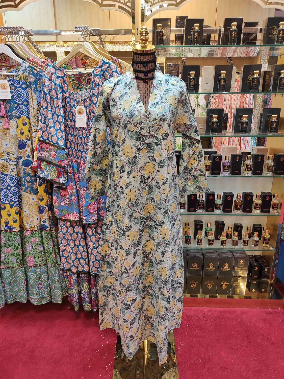 L/XL Teena Multi Printed Cotton Dress 57&quot; Long Jalabiya