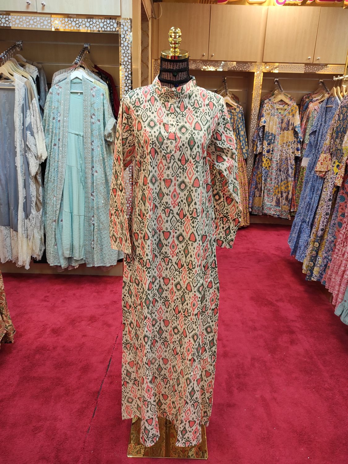 S/M Aya Printed Cotton Dress 57&quot; Long Jalabiya