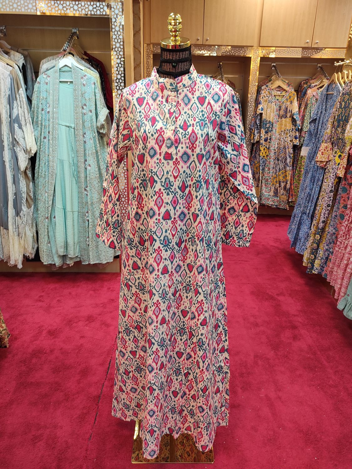S/M Aya Printed Cotton Dress 57&quot; Long Jalabiya