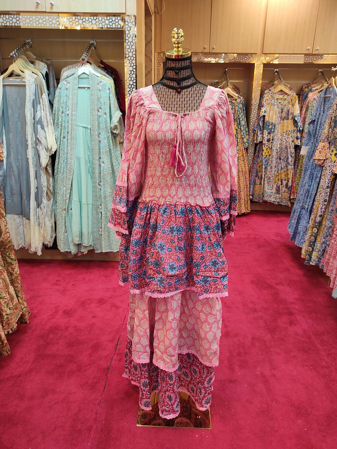 S/M Rahima Printed Cotton Dress 57&quot; Long Jalabiya