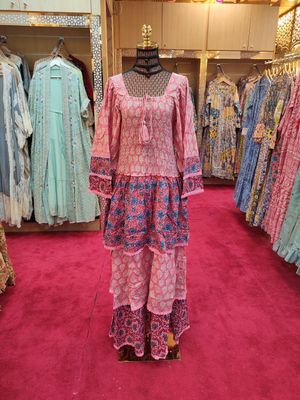 O/S  Rahima Pink Printed Cotton  Dress 57&quot; Long Jalabiya