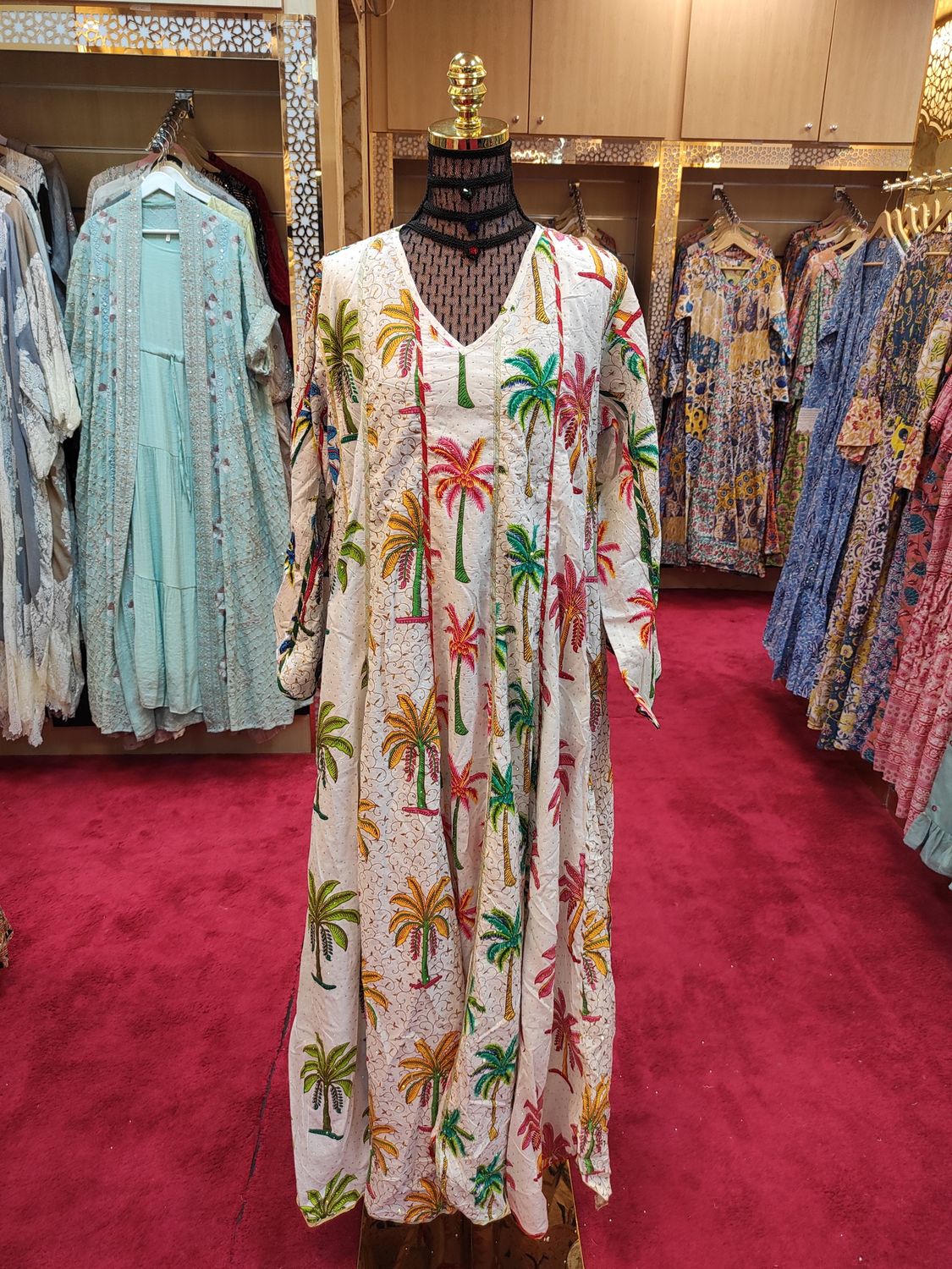 L/XL   Meher Crystal White Cotton Dress 56&quot; Long Jalabiya