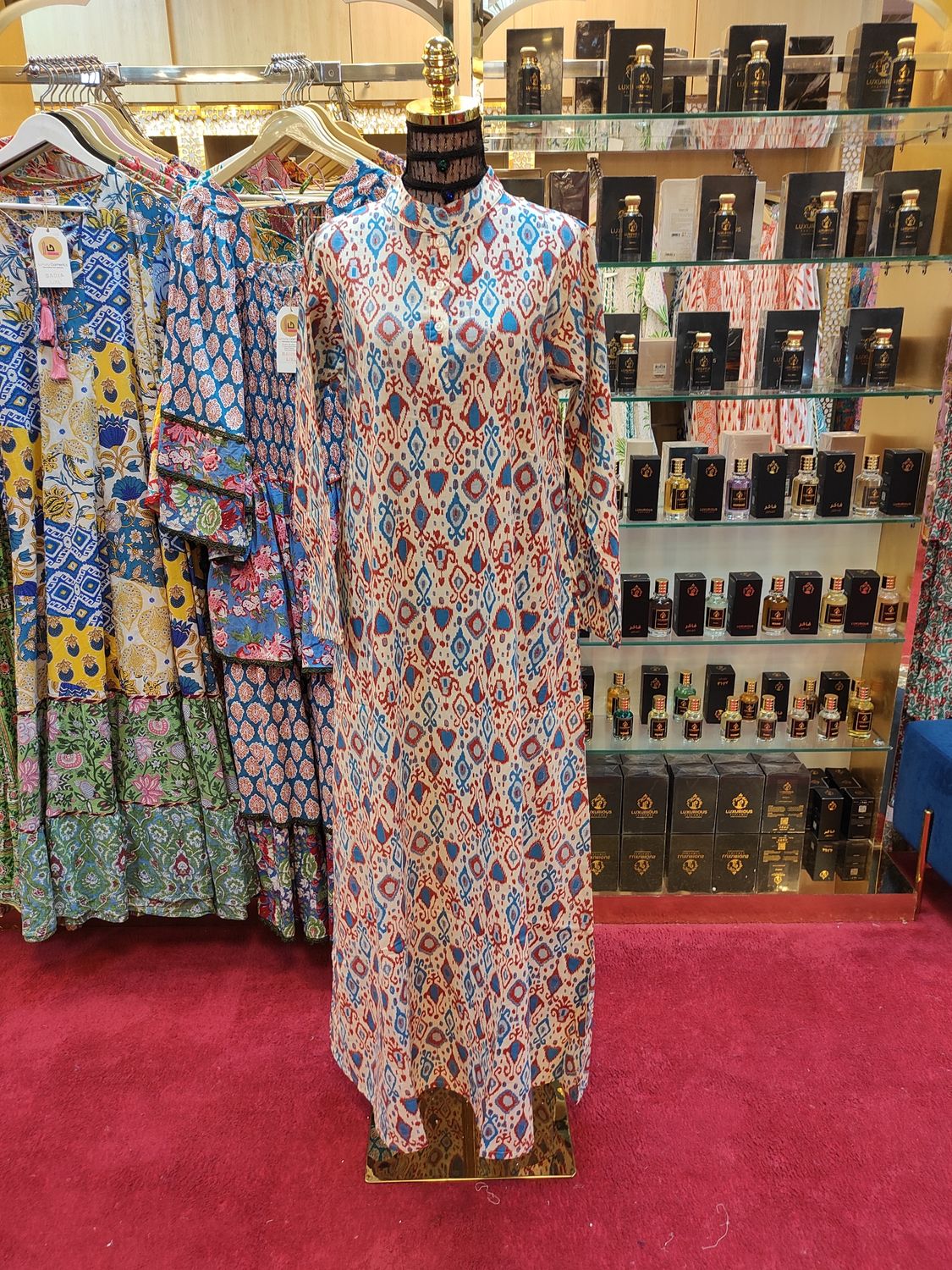 S/M Aya Printed Cotton Dress 57&quot; Long Jalabiya