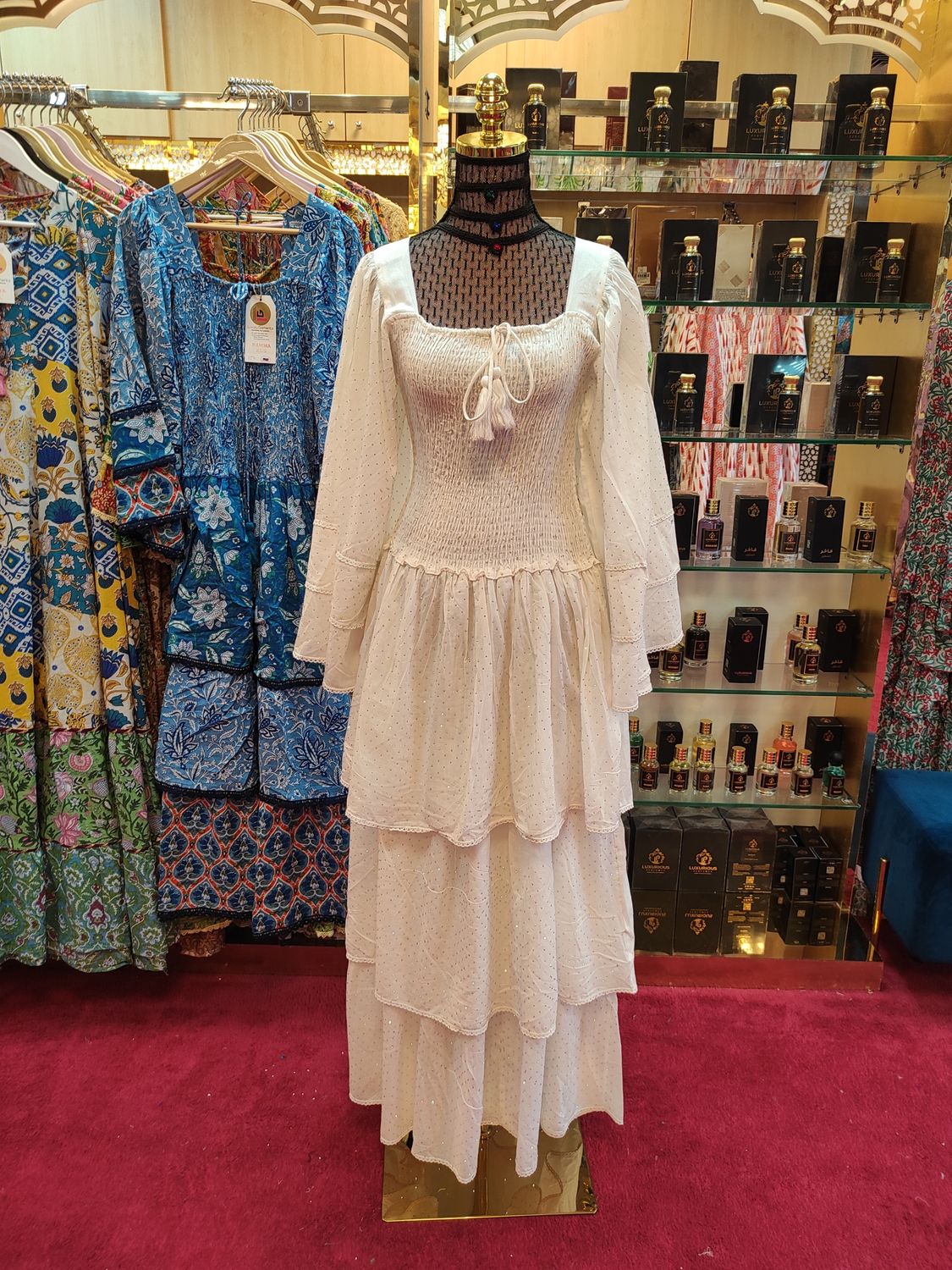 S/M   Crystal Rahima White Plain Cotton  Dress 57&quot; Long Jalabiya