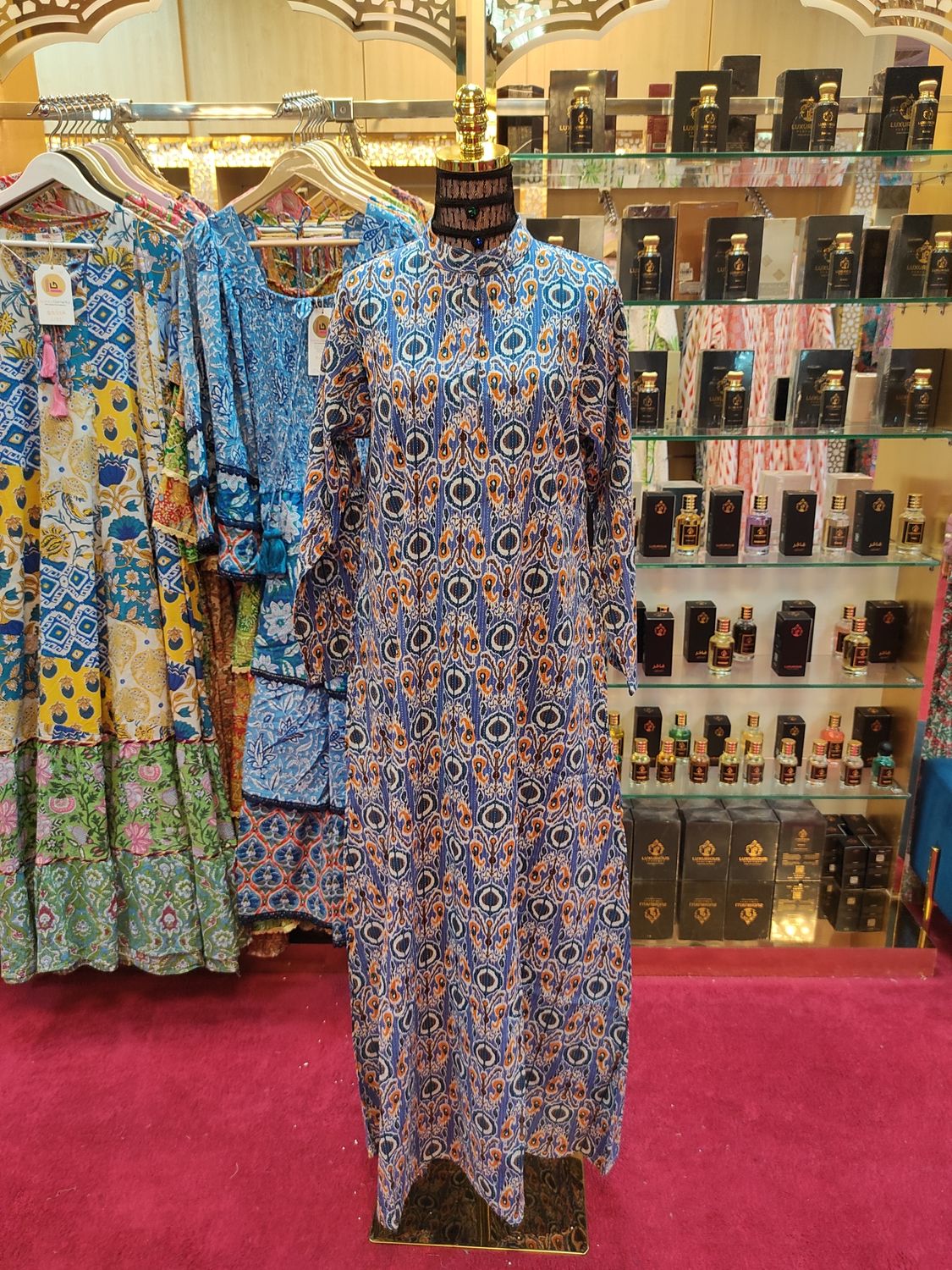 S/M Aya Printed Cotton Dress 57&quot; Long Jalabiya