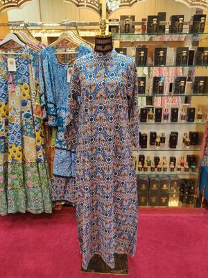 S/M Aya Printed Cotton Dress 57&quot; Long Jalabiya