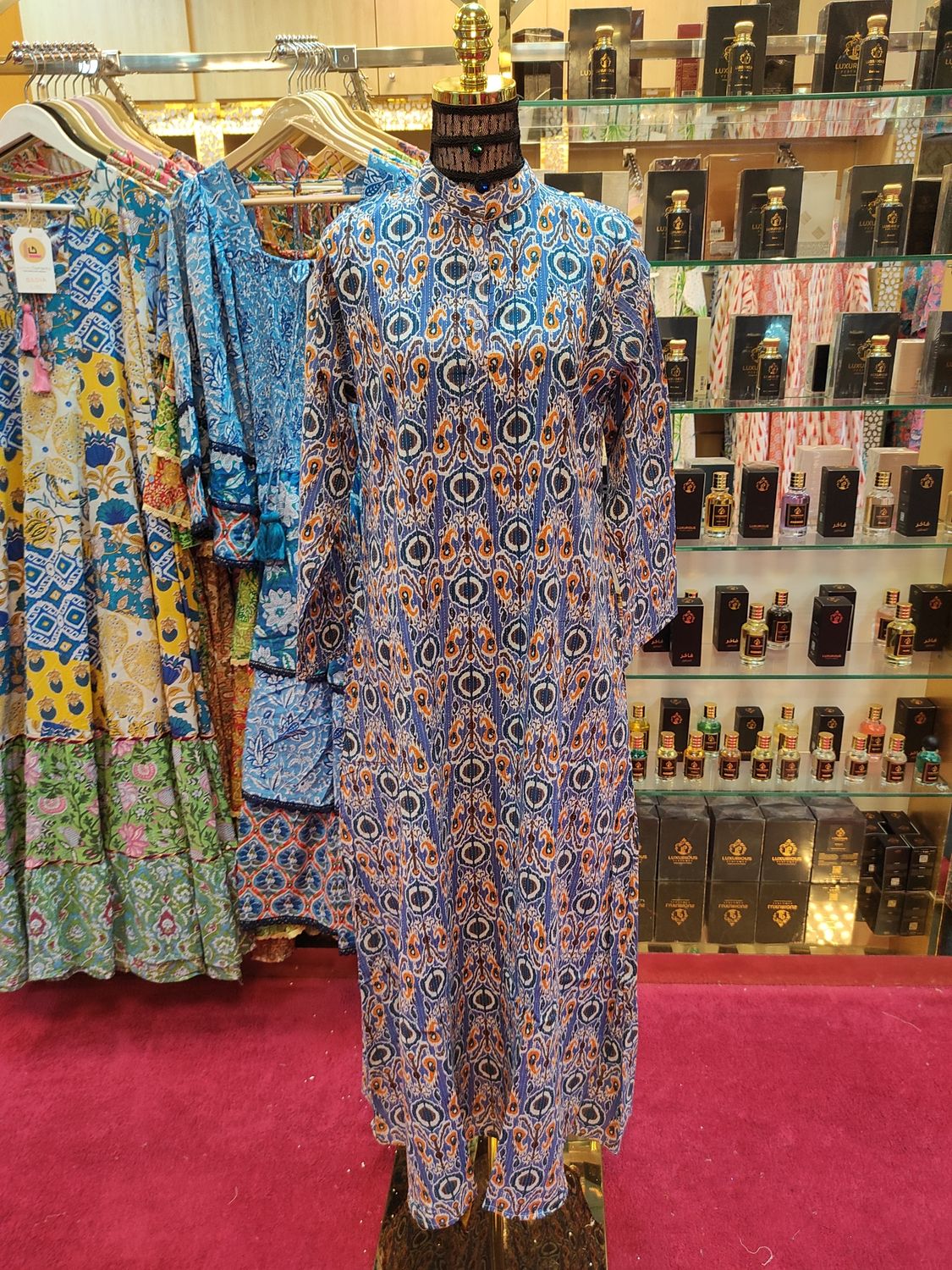 XS/S Aya Printed Cotton Dress 54&quot; Long Jalabiya