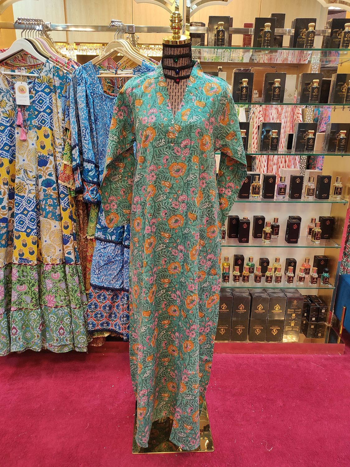 S/M Teena Printed Cotton Dress 57&quot; Long Jalabiya