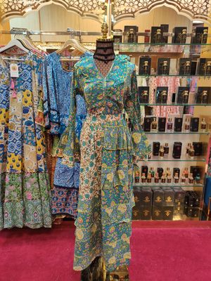 S/XS Sabah Crystal  Printed Cotton Dress 57&quot; Long Jalabiya