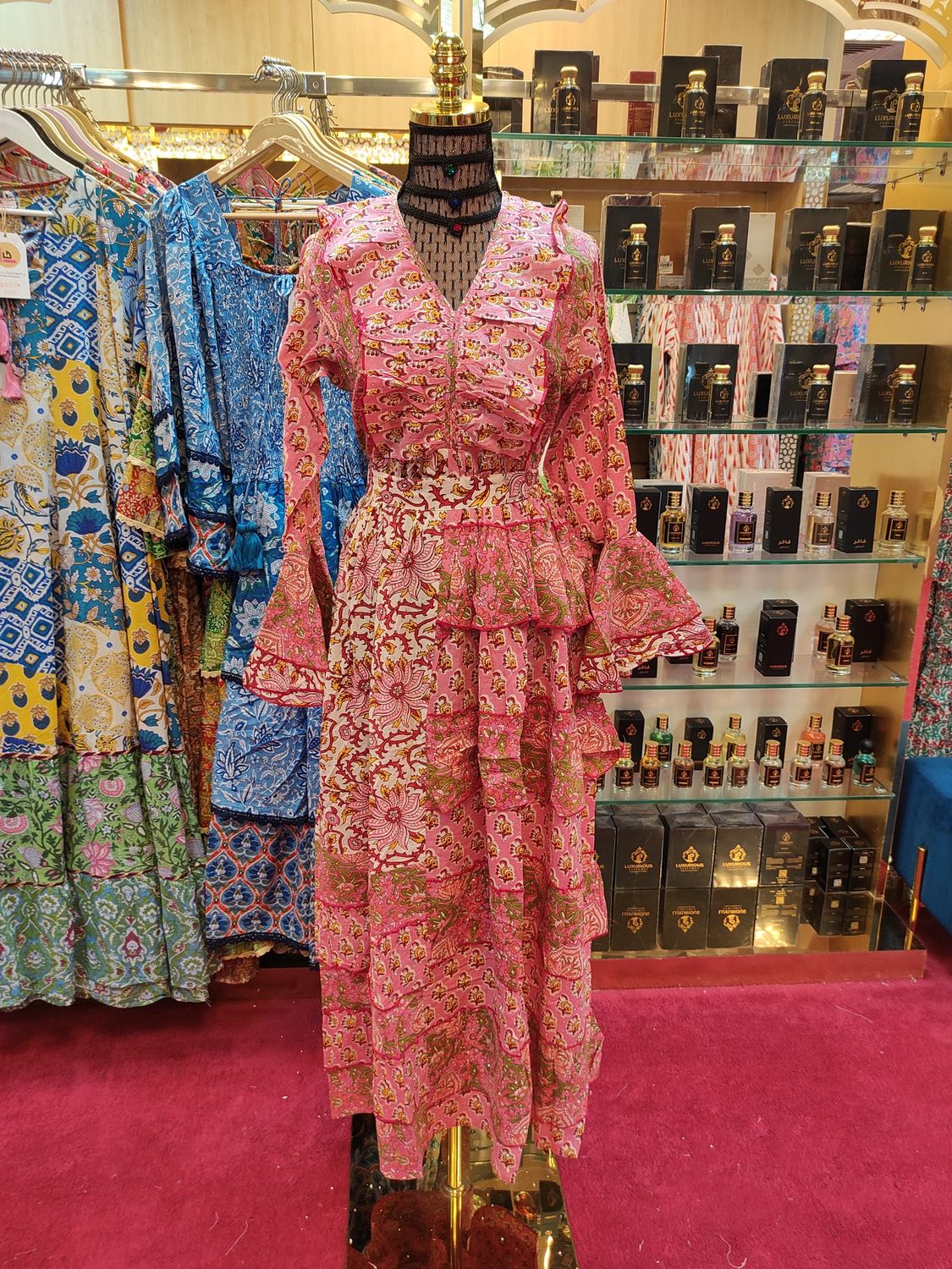 S/XS Sabah Crystal  Printed Cotton Dress 57&quot; Long Jalabiya