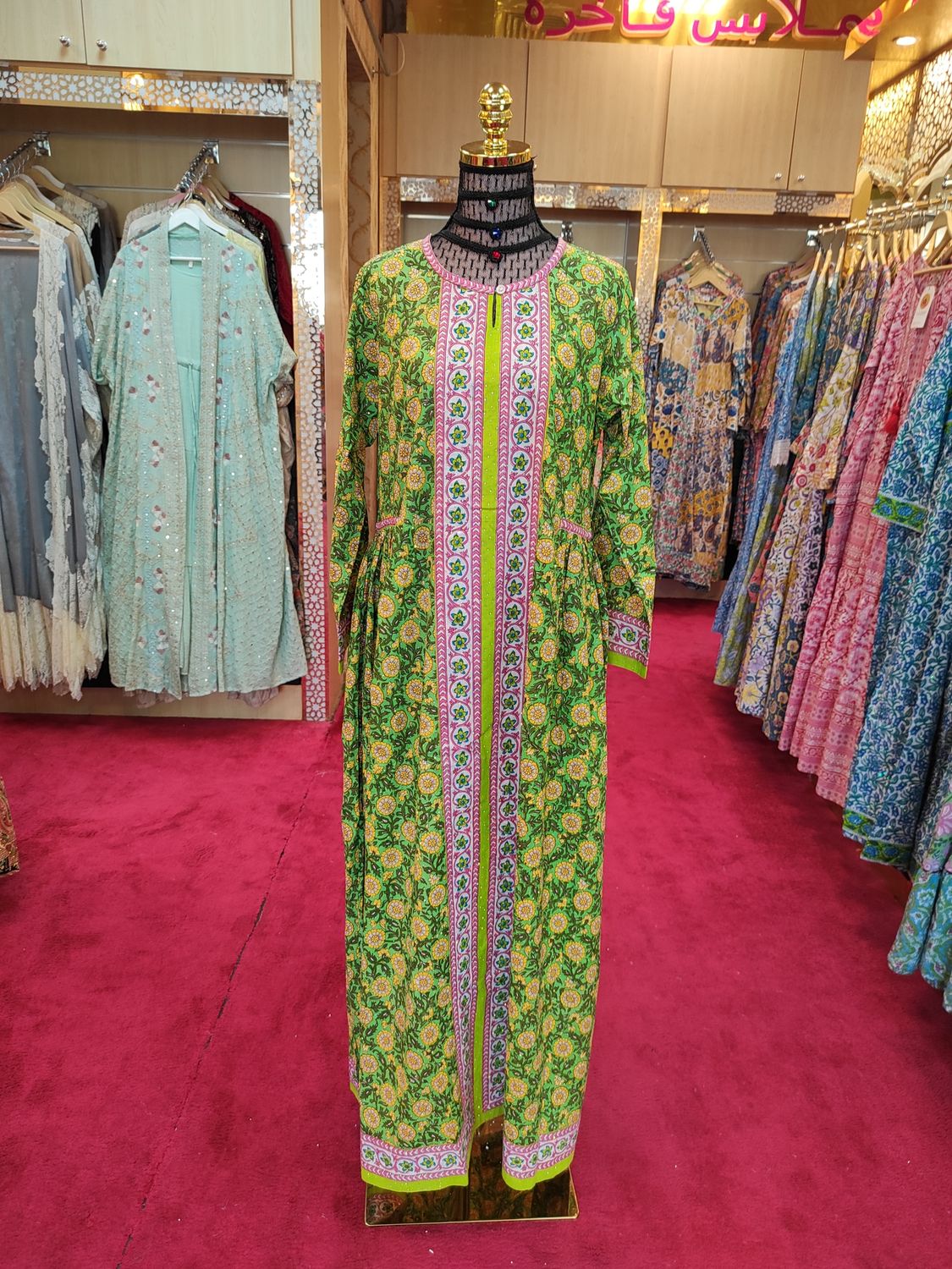 S/M Bhopali Printed And Hand work Cotton Dress 57&quot; Long Jalabiya