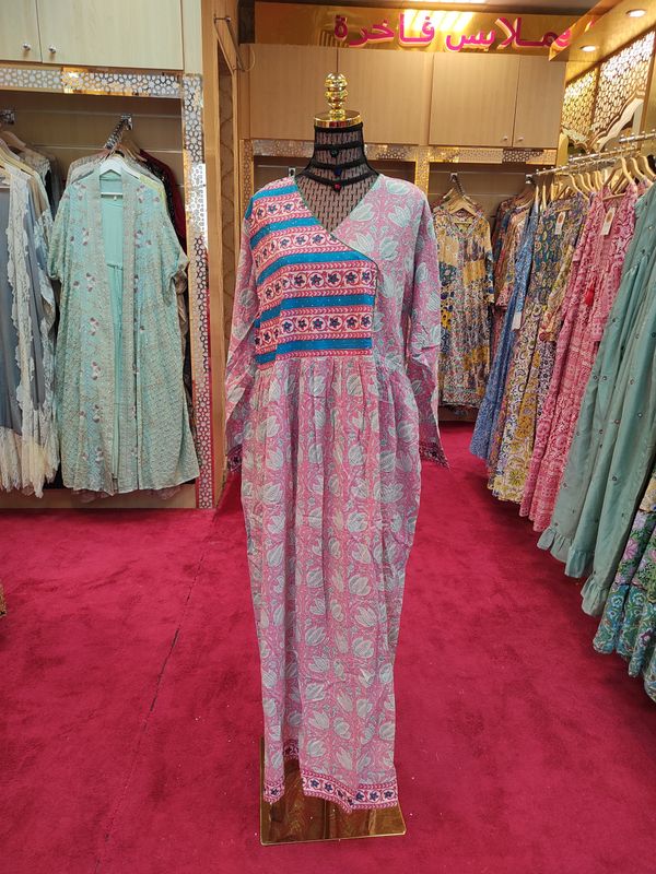L/XL Spcial Crystal Printed Cotton Dress 57&quot; Long Jalabiya