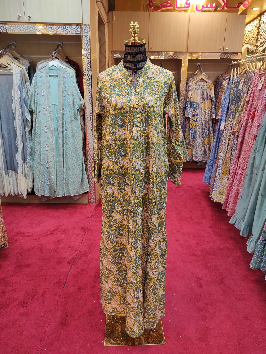 S/M Delbar Crystal Printed Cotton Dress 57&#39;&#39; Long Jalabiya