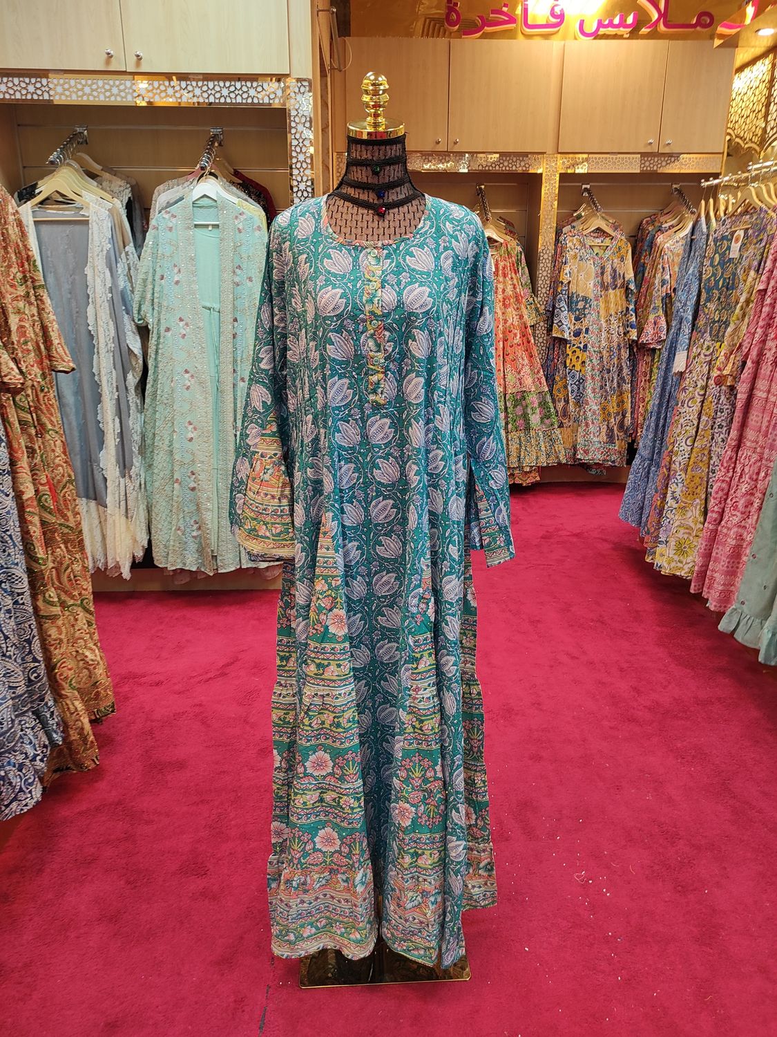 L/XL Spcial Crystal Printed Cotton Dress 57&quot; Long Jalabiya