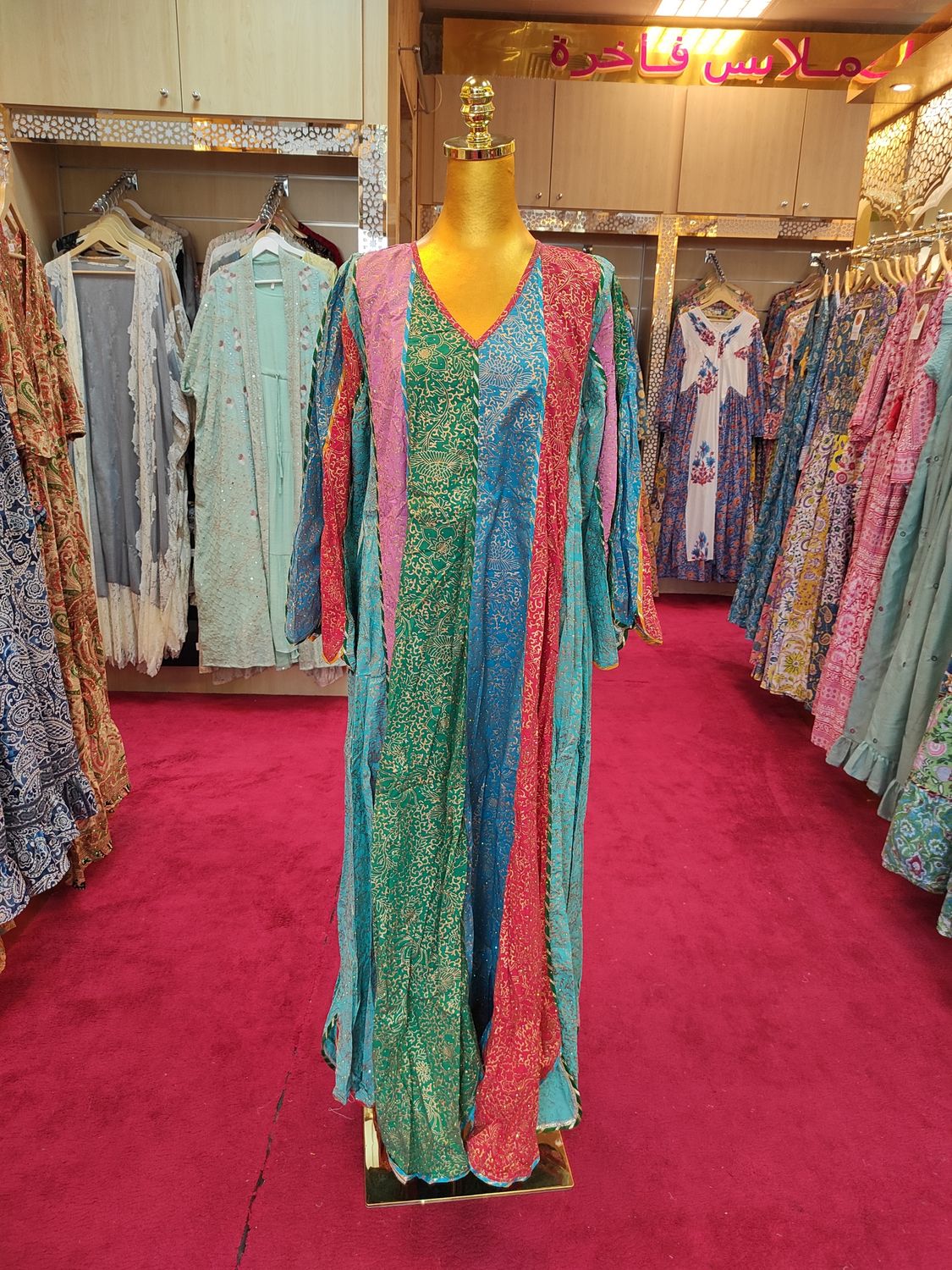 S/M Meher Crystal Multi Printed Cotton Dress 58&quot; Long Jalabiya